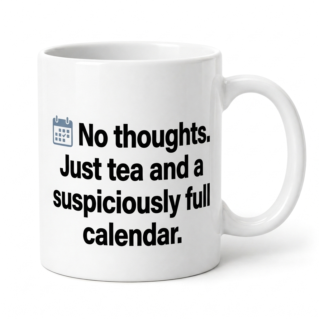 Calendar Vibes Funny Mug — No Thoughts Just Tea And A Suspiciously Full Calendar — studio product shot