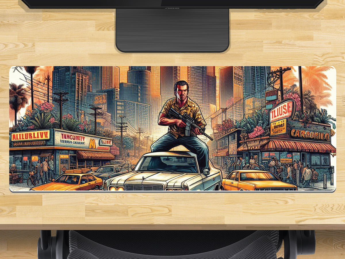 Extra Large Gaming Mouse Mat 800mm x 300mm - Car Thieves Grand Theft