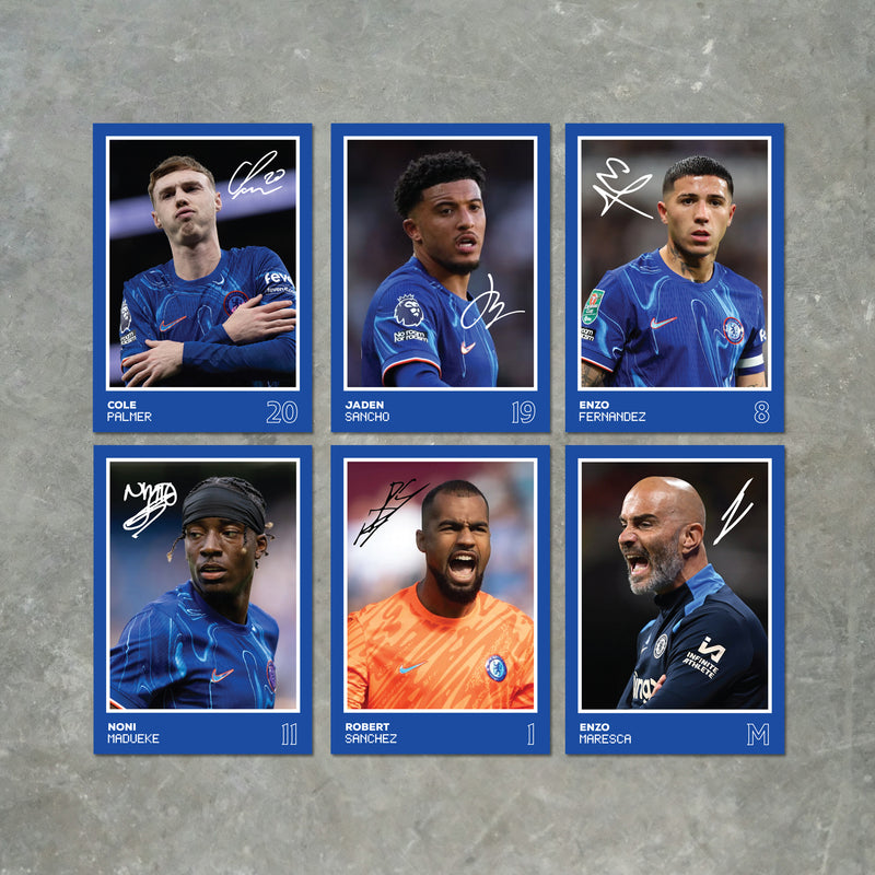 Chelsea Players SIGNED A6 Poster Pack 2 - 6 Autographed Poster Print Cards (Palmer, Sancho, Madueke, Fernandez, Sanchez, Maresca)