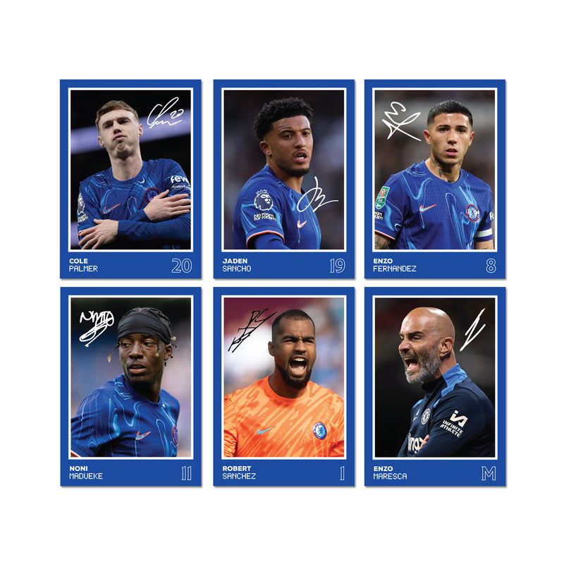 Chelsea Players SIGNED A6 Poster Pack 2 - 6 Autographed Poster Print Cards (Palmer, Sancho, Madueke, Fernandez, Sanchez, Maresca)