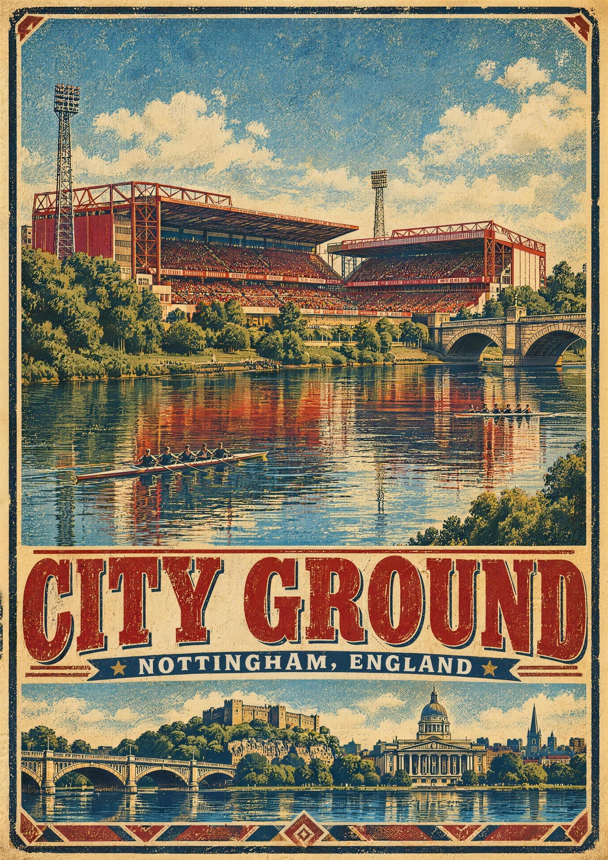 City Ground Stadium vintage travel poster print