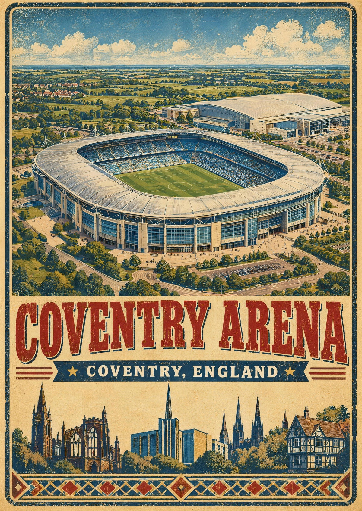 Coventry Arena vintage travel poster print