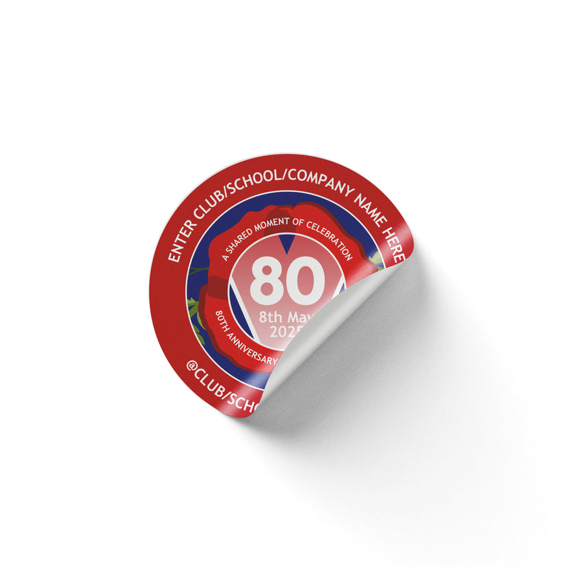 VE Day 80th Anniversary 50mm CUSTOM NAME Round Stickers Design 6 (Pack of 40) - Special Edition