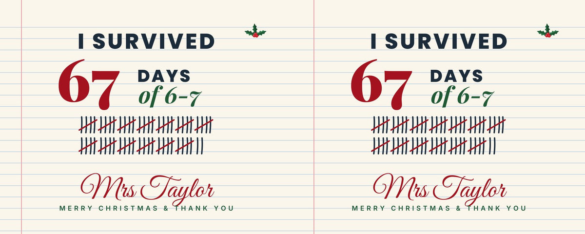 Personalised Teacher Christmas Mug – I Survived 67 Days of 6-7 – d teacher 67 days Christmas mug design