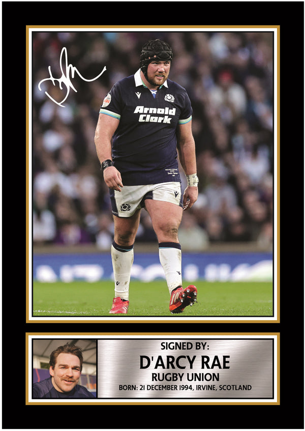 D’Arcy Rae Printed Signature Poster – Scotland Rugby Union Star Wall Art – Rugby Player Wall Art Poster Print – Reproduction Print