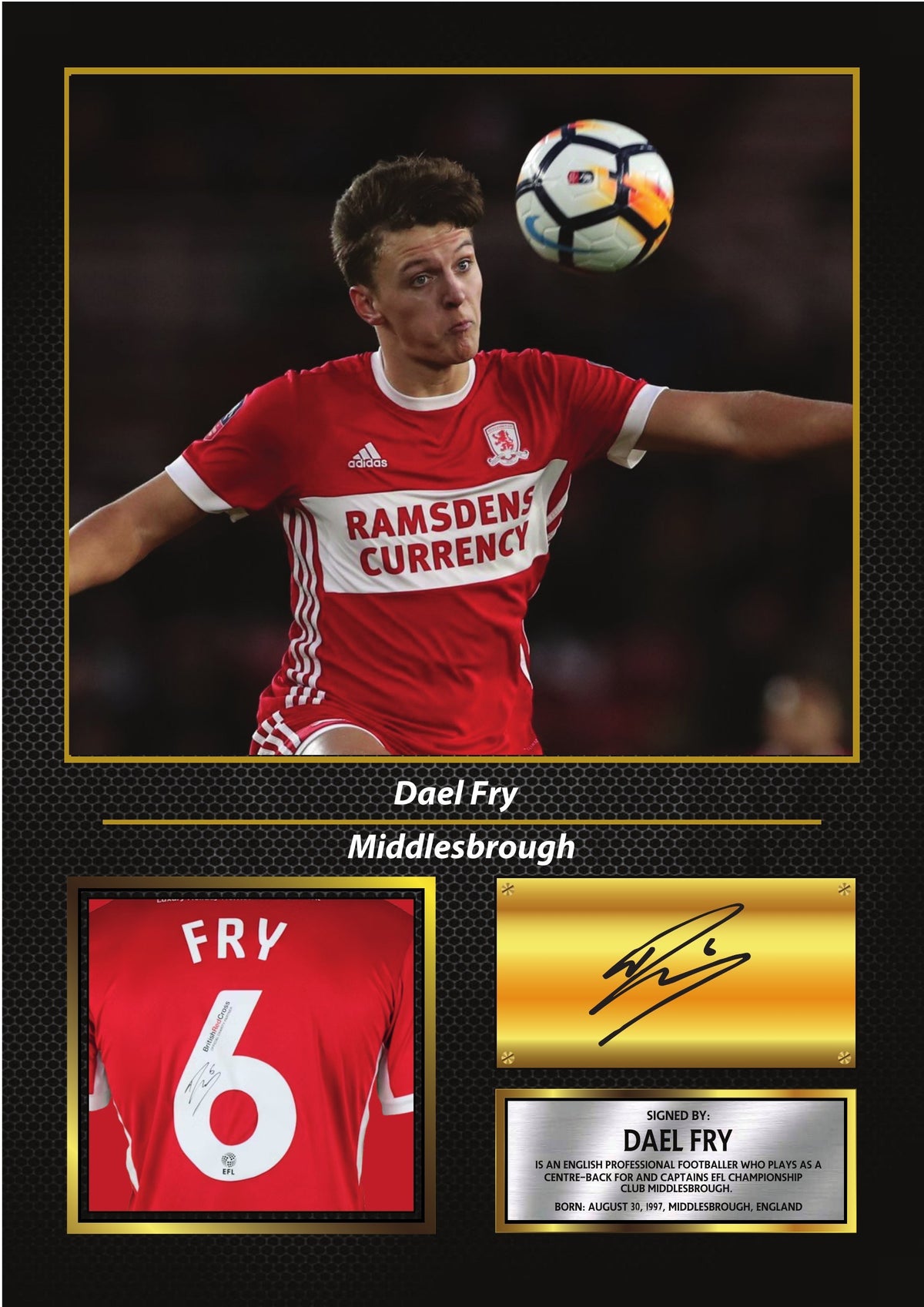 Dael Fry Middlesbrough FC Poster Print – Football Wall Art Perfect Gift for Football Fans – Dael Fry Middlesbrough FC Poster Print