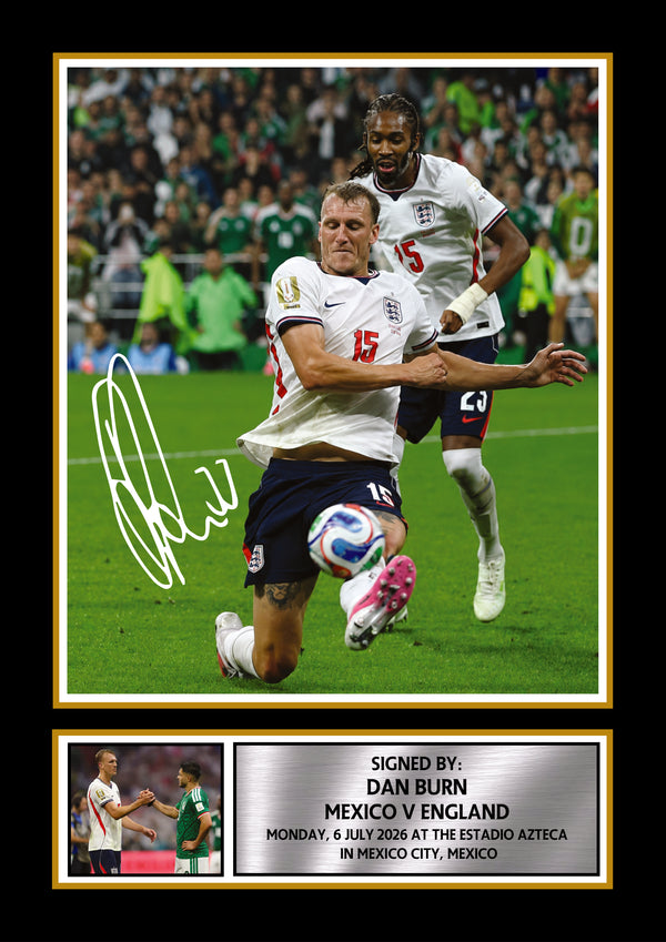 Dan Burn England Poster Print – Mexico vs England 2026 Match Commemorative Wall Art – Signature Style Football Print