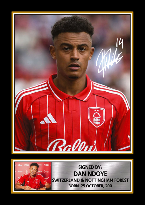 Dan Ndoye Nottingham Forest Printed Signature Poster – Switzerland Football Star Wall Art – Soccer Wall Art Gift for Fans
