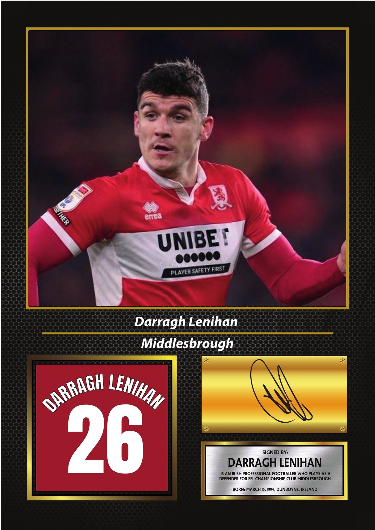 Darragh Lenihan Middlesbrough FC Poster Print – Football Wall Art Perfect Gift for Football Fans – Darragh Lenihan Middlesbrough FC Poster Print