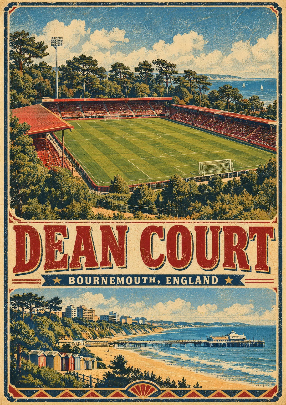 Dean Court Stadium vintage travel poster print