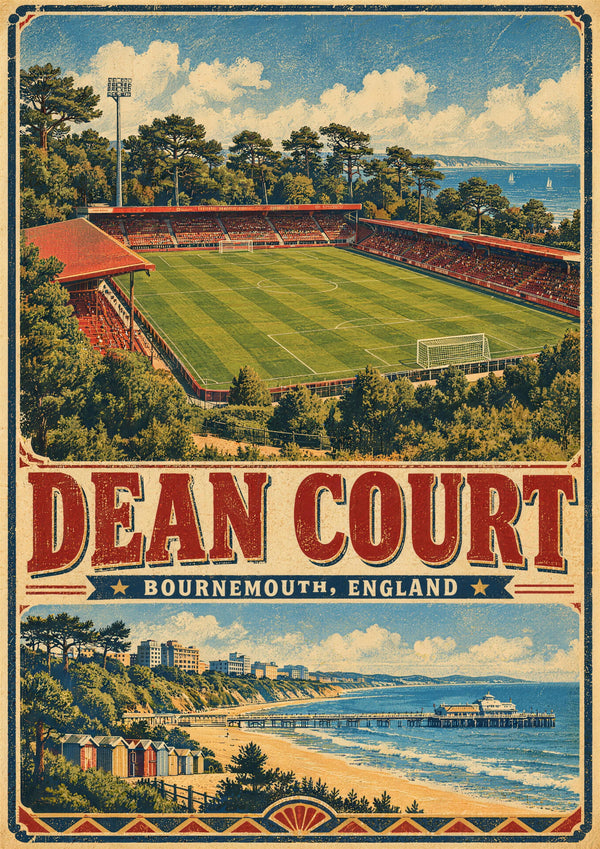Dean Court Stadium vintage travel poster print