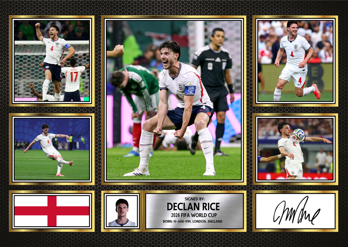 Declan Rice England Football Poster Print – 2026 World Cup Signature Style Landscape Wall Art– England Soccer Fan Gift – Declan Rice England Football Poster Print