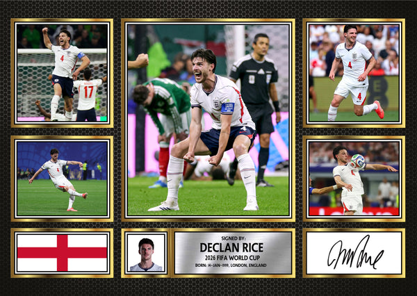 Declan Rice England Football Poster Print – 2026 World Cup Signature Style Landscape Wall Art– England Soccer Fan Gift