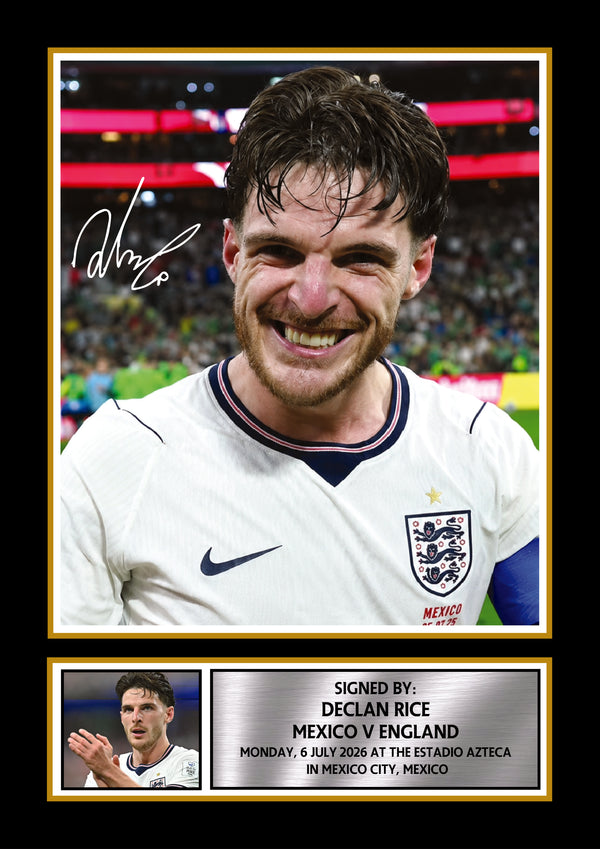 Declan Rice England Poster Print – Mexico vs England 2026 Match Commemorative Wall Art – Signature Style Football Print