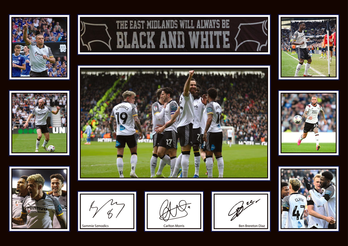 Derby County FC Team 2026 Poster Print – Rams Football Club Wall Art Featuring Sammie Szmodics, Carlton Morris & Ben Brereton Díaz – Derby County FC Team 2026 Poster Print