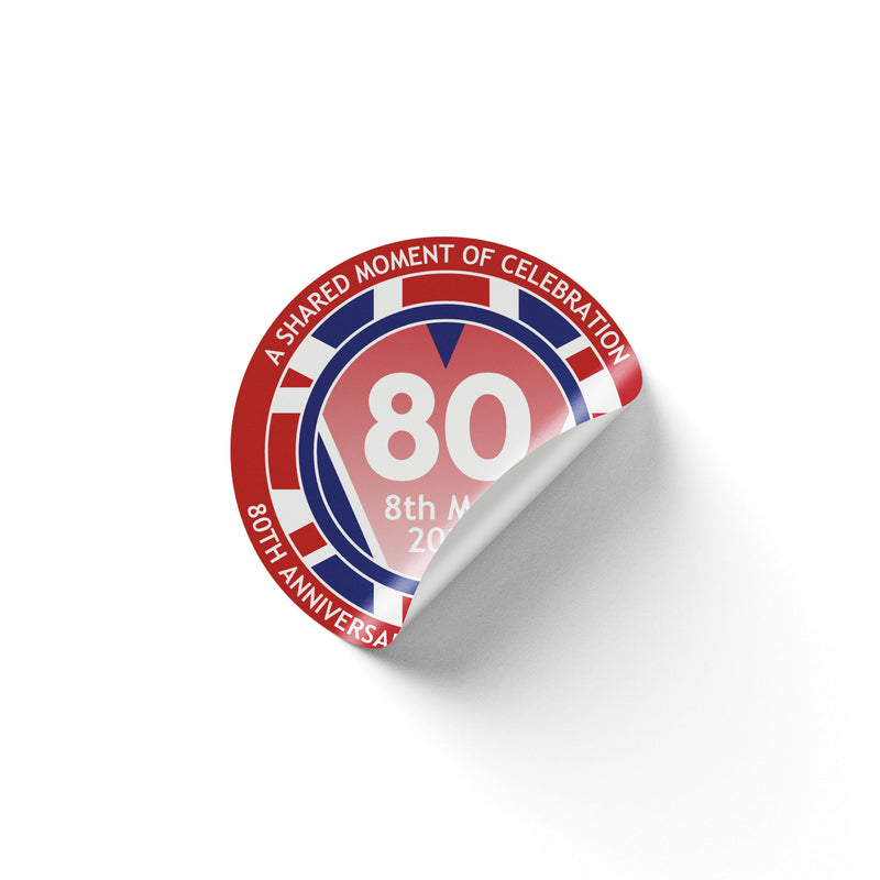 VE Day 80th Anniversary 50mm Round Stickers Design 1 (Pack of 40) - Special Edition