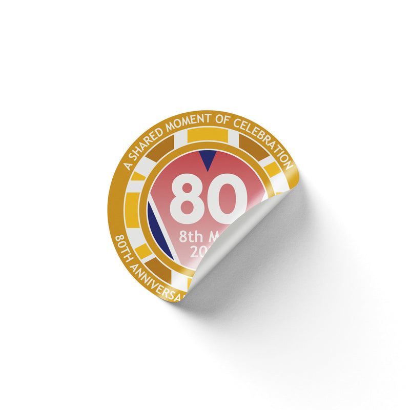 VE Day 80th Anniversary 50mm Round Stickers Design 2 (Pack of 40) - Special Edition