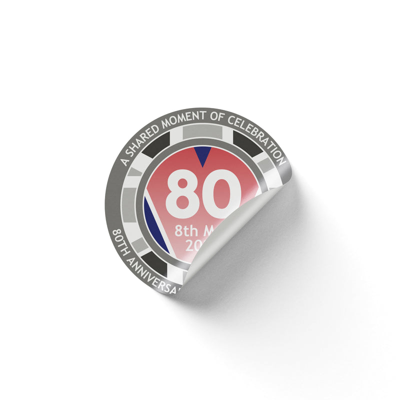 VE Day 80th Anniversary 50mm Round Stickers Design 3 (Pack of 40) - Special Edition