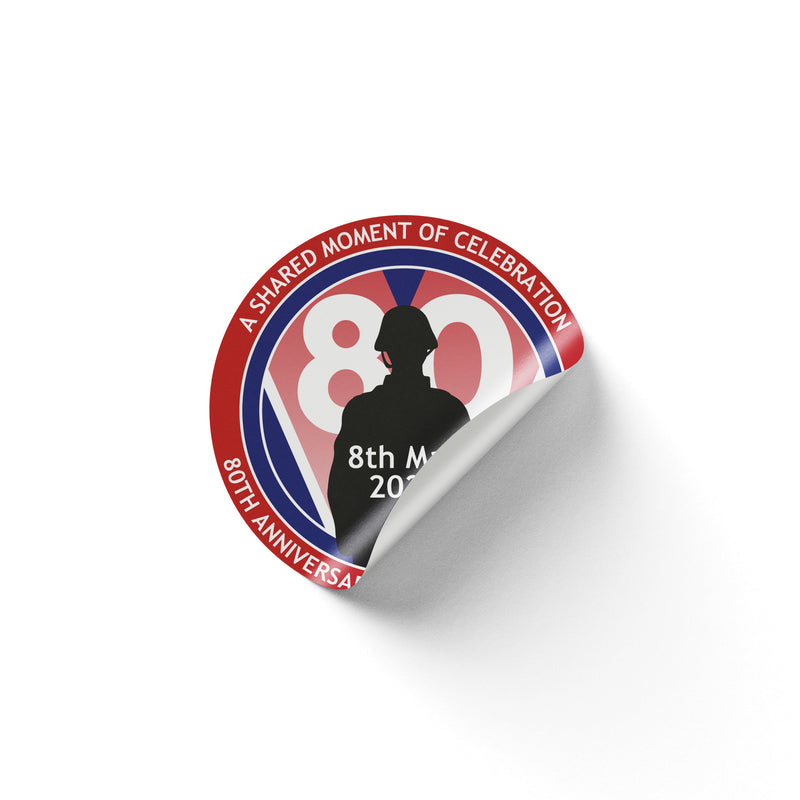 VE Day 80th Anniversary 50mm Round Stickers Design 4 (Pack of 40) - Special Edition