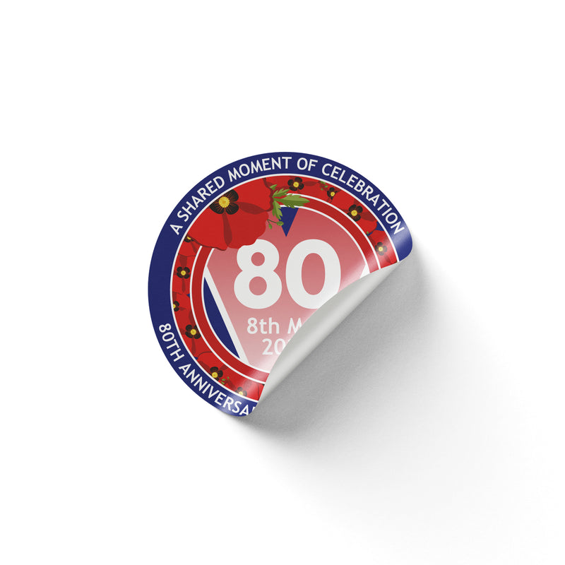 VE Day 80th Anniversary 50mm Round Stickers Design 7 (Pack of 40) - Special Edition