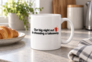 Domestic Nightlife Funny Mug — Our Big Night Out Is Choosing A Takeaway — lifestyle shot