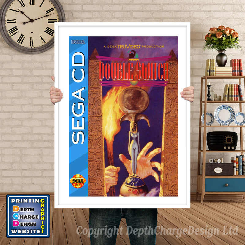 Double Switch Sega Sega Mega CD Inspired Retro Gaming Poster A4 A3 A2 Or A1 – Double Switch Sega Mega CD inspired retro gaming poster shown in a white frame