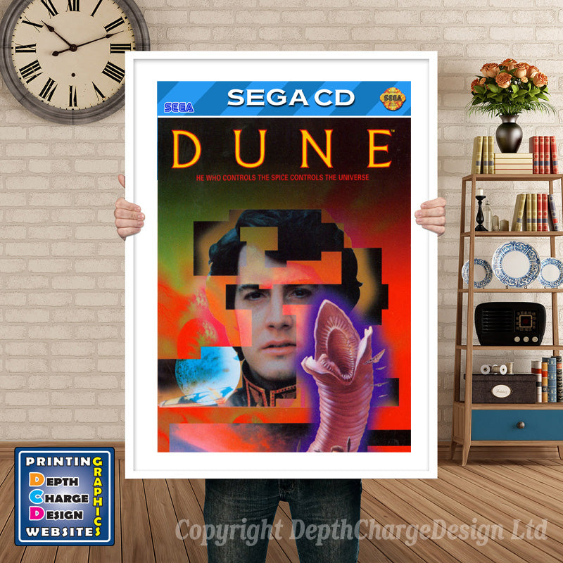 Dune Sega Sega Mega CD Inspired Retro Gaming Poster A4 A3 A2 Or A1 – Dune Sega Mega CD inspired retro gaming poster shown in a white frame