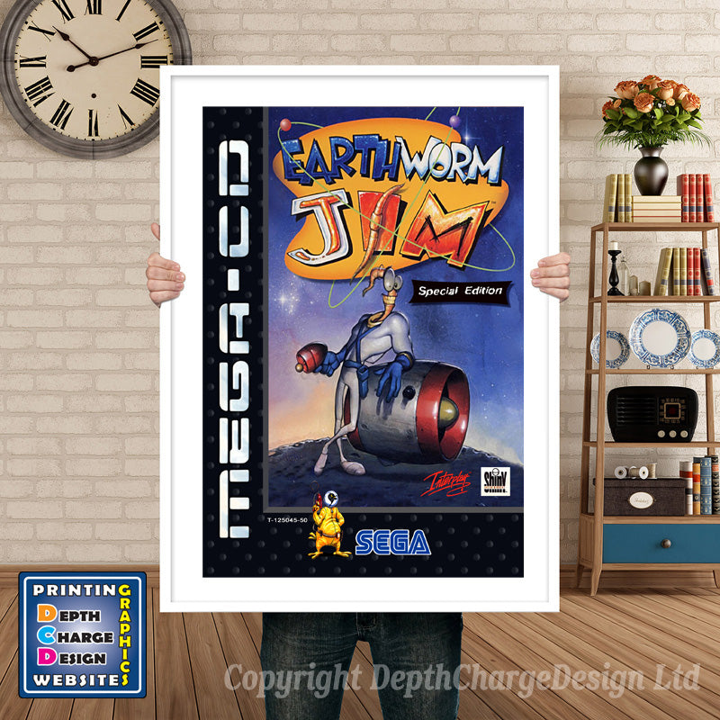 Earth Worm Jim Special Edition Gb Sega Sega Mega CD Inspired Retro Gaming Poster A4 A3 A2 Or A1 – Earth Worm Jim Special Edition Gb Sega Mega CD inspired retro gaming poster shown in a white frame