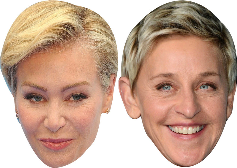 Ellen Degeneres And Portia De Rossi Celebrity Couple Face Mask Fancy Dress - High-Quality Cardboard Masks for Any Occasion