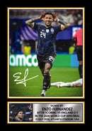Enzo Fernández Argentina Football Poster Print – Argentina vs England 2026 World Cup Semi Final Goal Celebration Signature Style Wall Art– Soccer Fan Gift