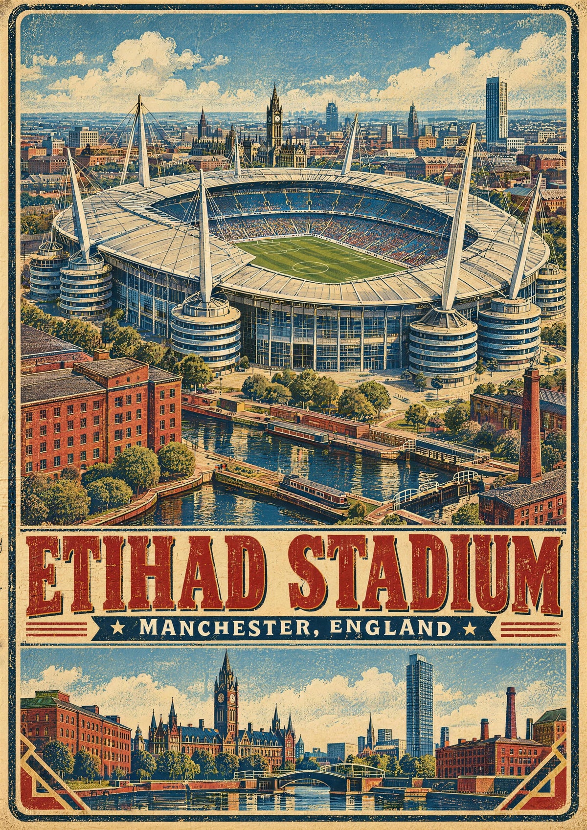 Etihad Stadium vintage travel poster print