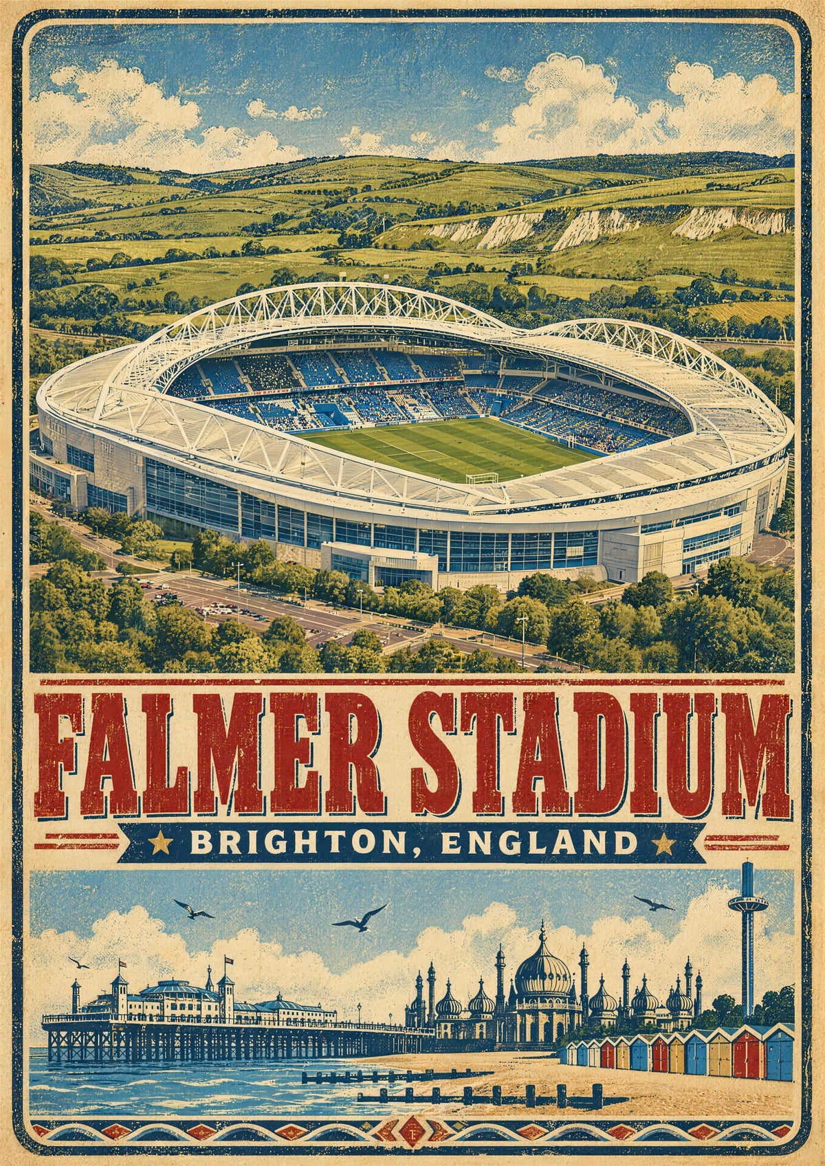 Falmer Stadium vintage travel poster print