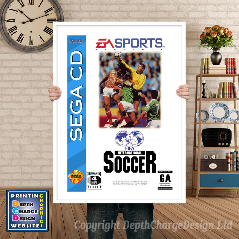 Fifa International Soccer Sega Sega Mega CD Inspired Retro Gaming Poster A4 A3 A2 Or A1 – Fifa International Soccer Sega Mega CD inspired retro gaming poster shown in a white frame