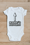 Mammy's favourite baby grow showing the printed design on the front
