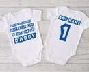 Personalised football baby grow with Born to Support Leicester City like Daddy design, personalised with baby's name