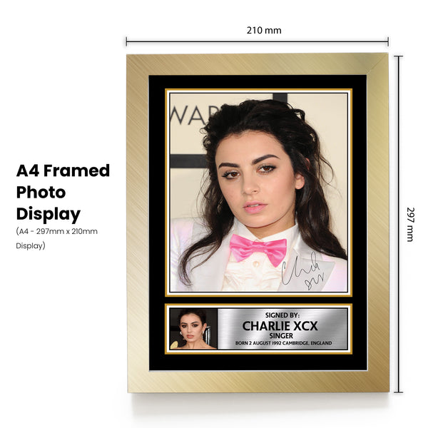 Charli XCX poster print, design 1 shown in a gold frame, unofficial music wall art