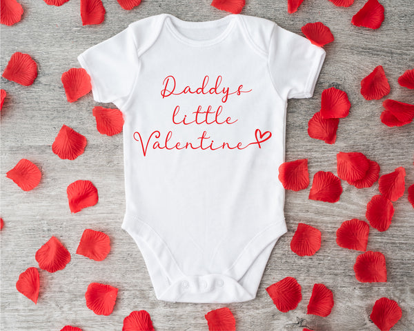 Daddy's little Valentine baby grow showing the printed design on the front