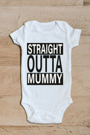 Funny newborn slogan baby grow showing the printed design on the front