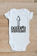 Daddy's favourite baby grow showing the printed design on the front