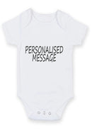 Flat mockup of the personalised message design on a short-sleeve baby vest