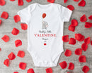 Daddy's little Valentine baby grow and year showing the printed design on the front