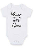 Flat mockup of the custom text design on a short-sleeve baby vest
