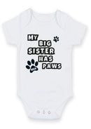 Flat mockup of the My Big Sister Has Paws design on a short-sleeve baby vest