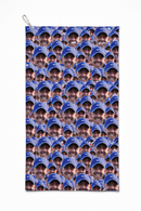 Your face all over personalised golf towel on a plain background