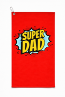 Super Dad golf towel on a plain background