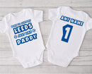 Personalised football baby grow with Born to Support Leeds United like Daddy design, personalised with baby's name