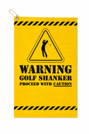 Golf shanker warning towel on a plain background