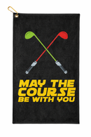 May the Course Be With You golf towel on a plain background