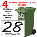 Personalised wheelie bin sticker design 14 shown on a wheelie bin