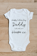 Happy Father's Day baby grow with name showing the printed design on the front